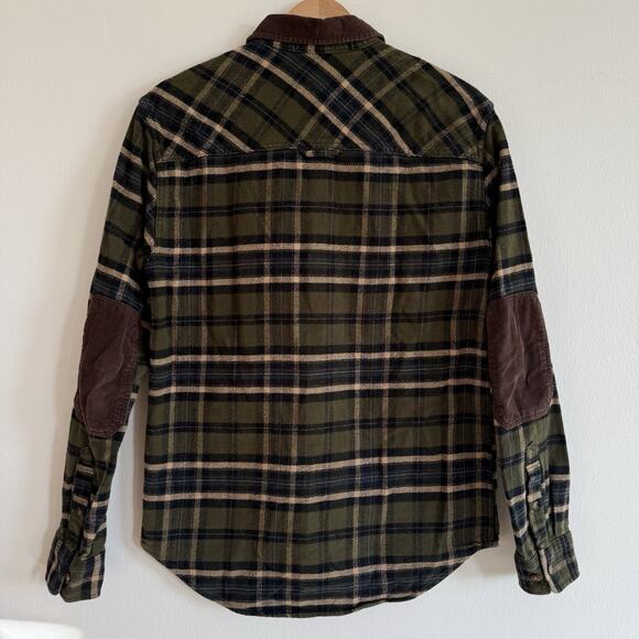 Aeropostale Mens Small Barn Coat Flannel Shacket Green Plaid Corduroy Trim Chore - Picture 5 of 9